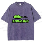 Unisex Cartoon Frog Zooming Printed Washed Tee
