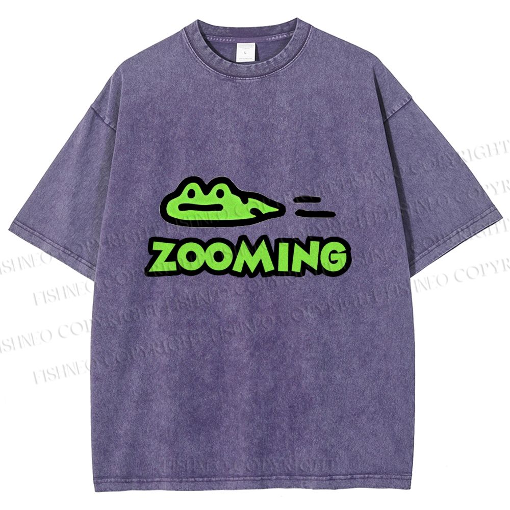 Unisex Cartoon Frog Zooming Printed Washed Tee