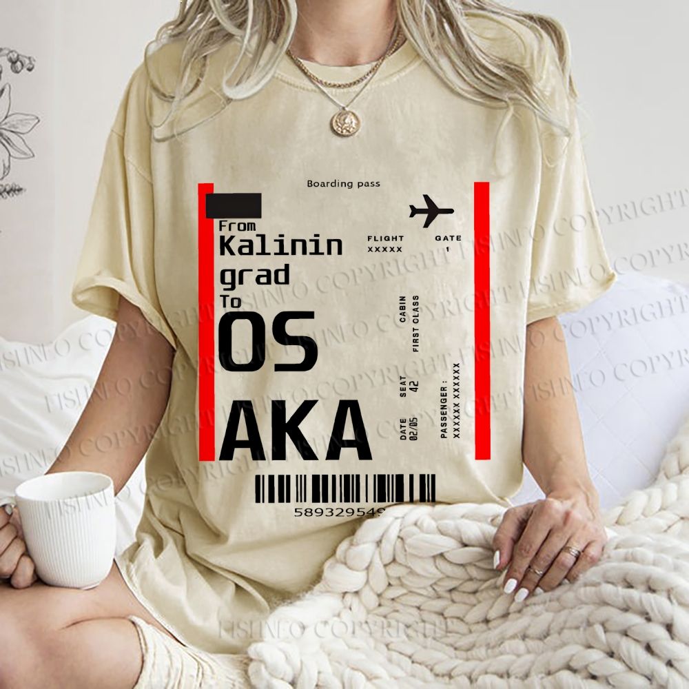Unisex Osaka Boarding Card Vintage Printed Washed Tee