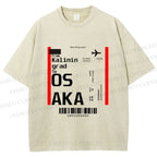 Unisex Osaka Boarding Card Vintage Printed Washed Tee