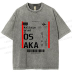 Unisex Osaka Boarding Card Vintage Printed Washed Tee