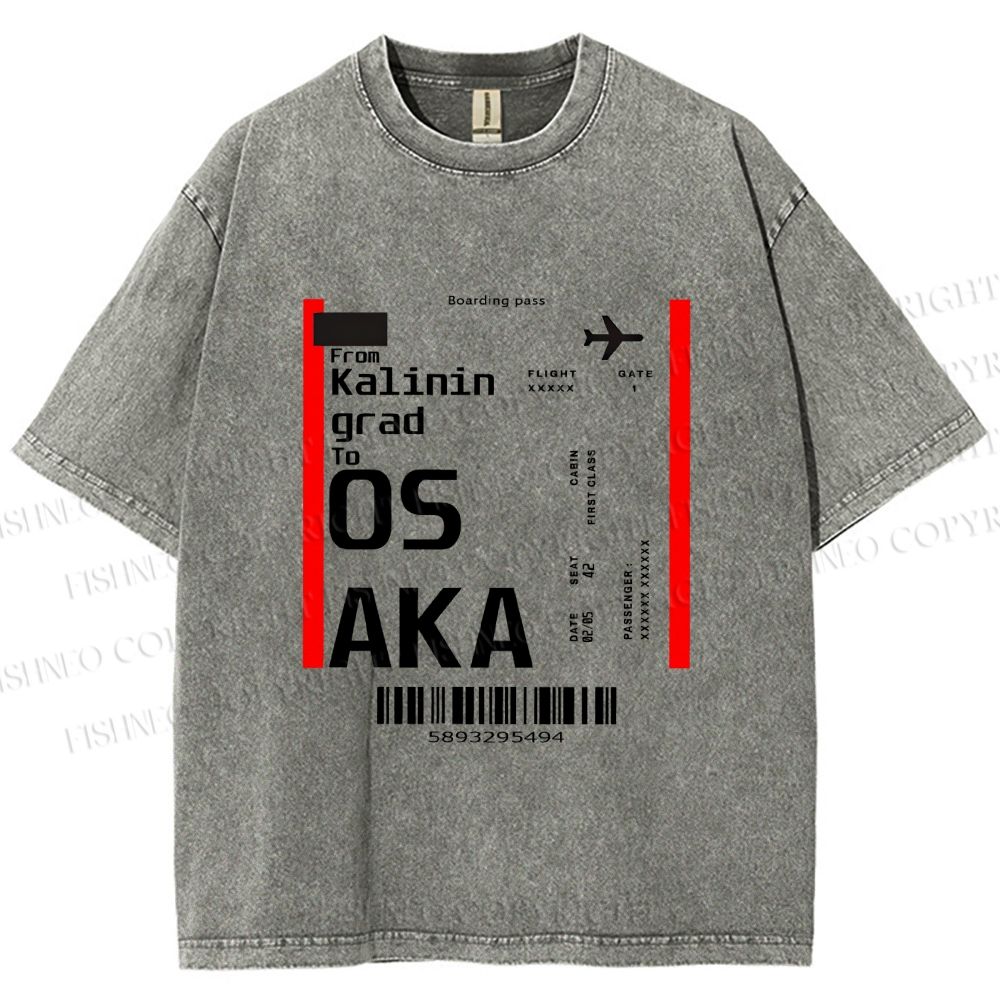 Unisex Osaka Boarding Card Vintage Printed Washed Tee