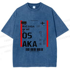 Unisex Osaka Boarding Card Vintage Printed Washed Tee