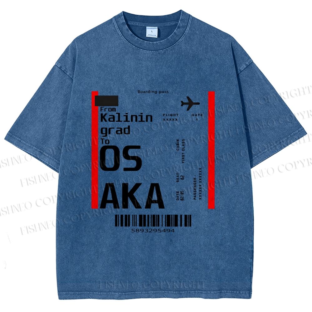 Unisex Osaka Boarding Card Vintage Printed Washed Tee