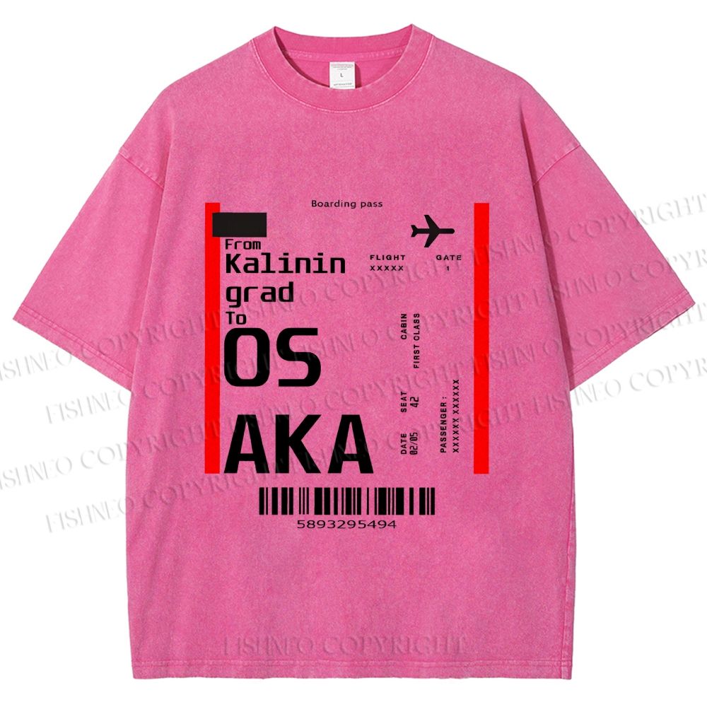 Unisex Osaka Boarding Card Vintage Printed Washed Tee