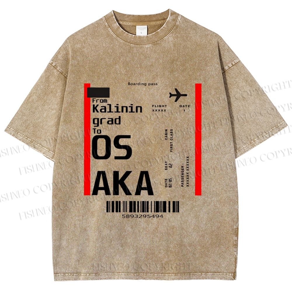 Unisex Osaka Boarding Card Vintage Printed Washed Tee