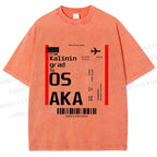 Unisex Osaka Boarding Card Vintage Printed Washed Tee