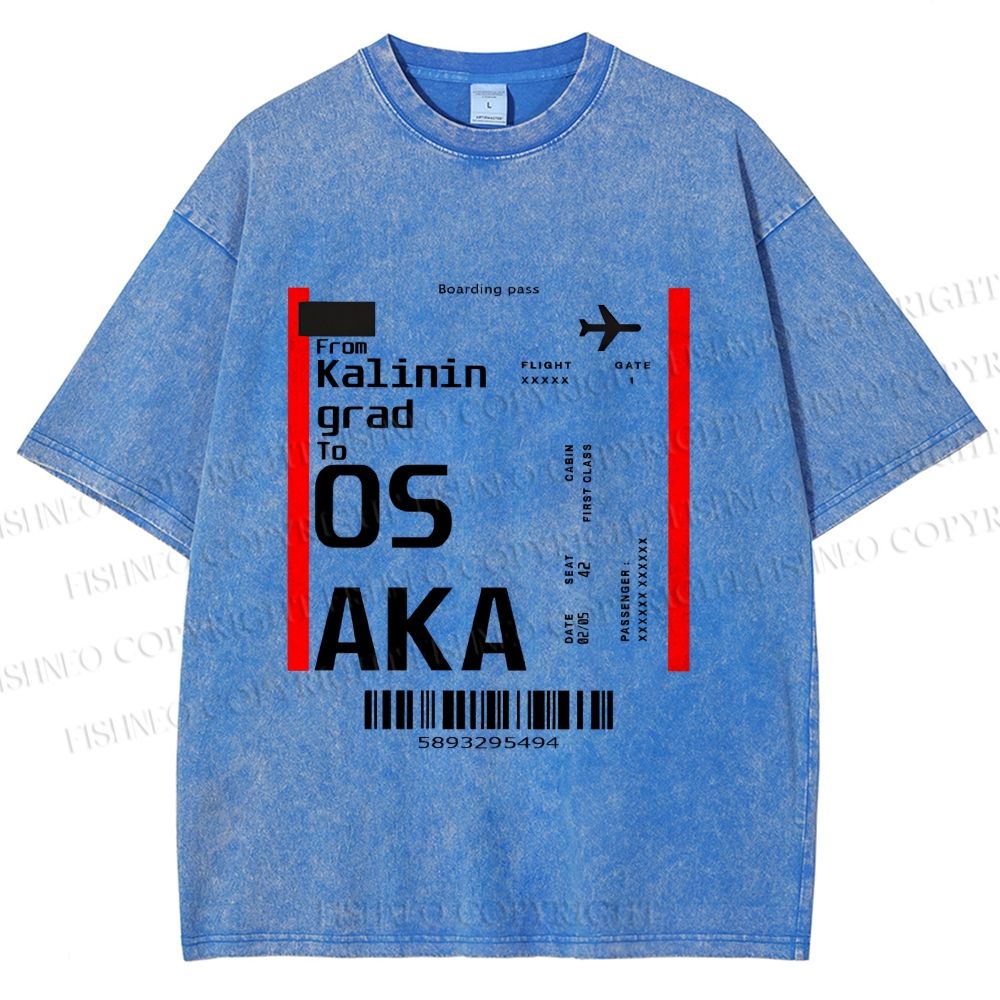 Unisex Osaka Boarding Card Vintage Printed Washed Tee