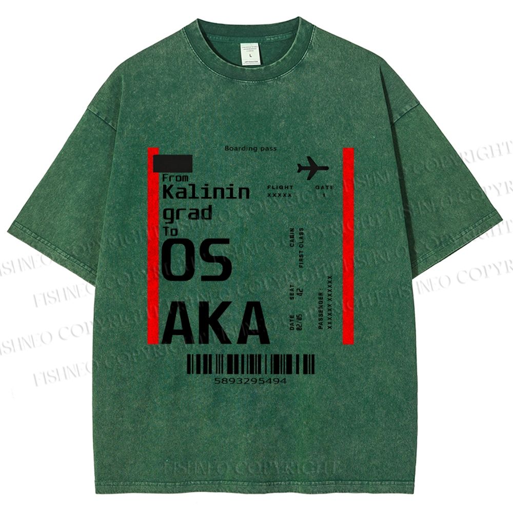 Unisex Osaka Boarding Card Vintage Printed Washed Tee