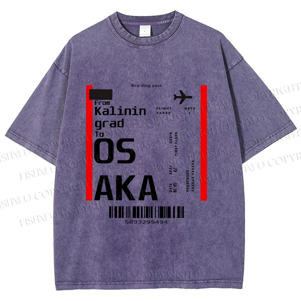 Unisex Osaka Boarding Card Vintage Printed Washed Tee