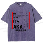 Unisex Osaka Boarding Card Vintage Printed Washed Tee