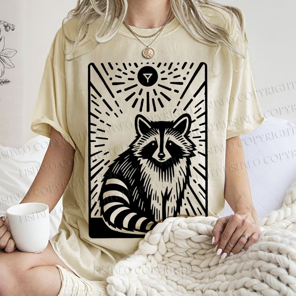 Unisex Vintage Raccoon Printed Washed Tee