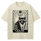 Unisex Vintage Raccoon Printed Washed Tee