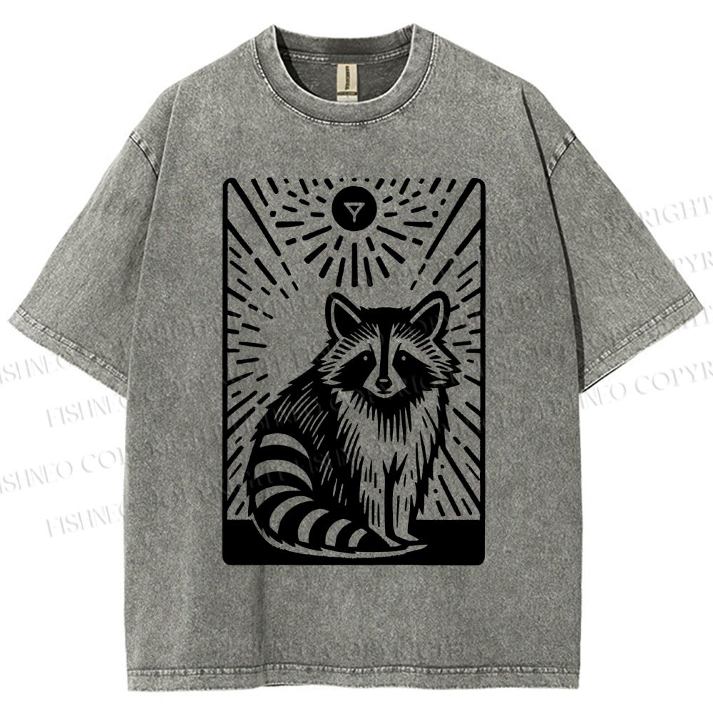 Unisex Vintage Raccoon Printed Washed Tee