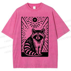 Unisex Vintage Raccoon Printed Washed Tee