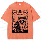 Unisex Vintage Raccoon Printed Washed Tee
