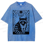 Unisex Vintage Raccoon Printed Washed Tee
