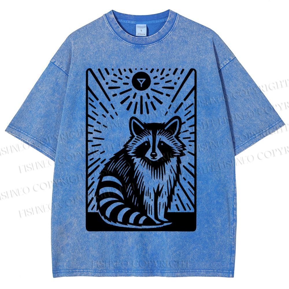 Unisex Vintage Raccoon Printed Washed Tee