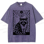 Unisex Vintage Raccoon Printed Washed Tee