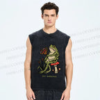 Unisex Hey Gogreous Frog Printed Washed Tank Top