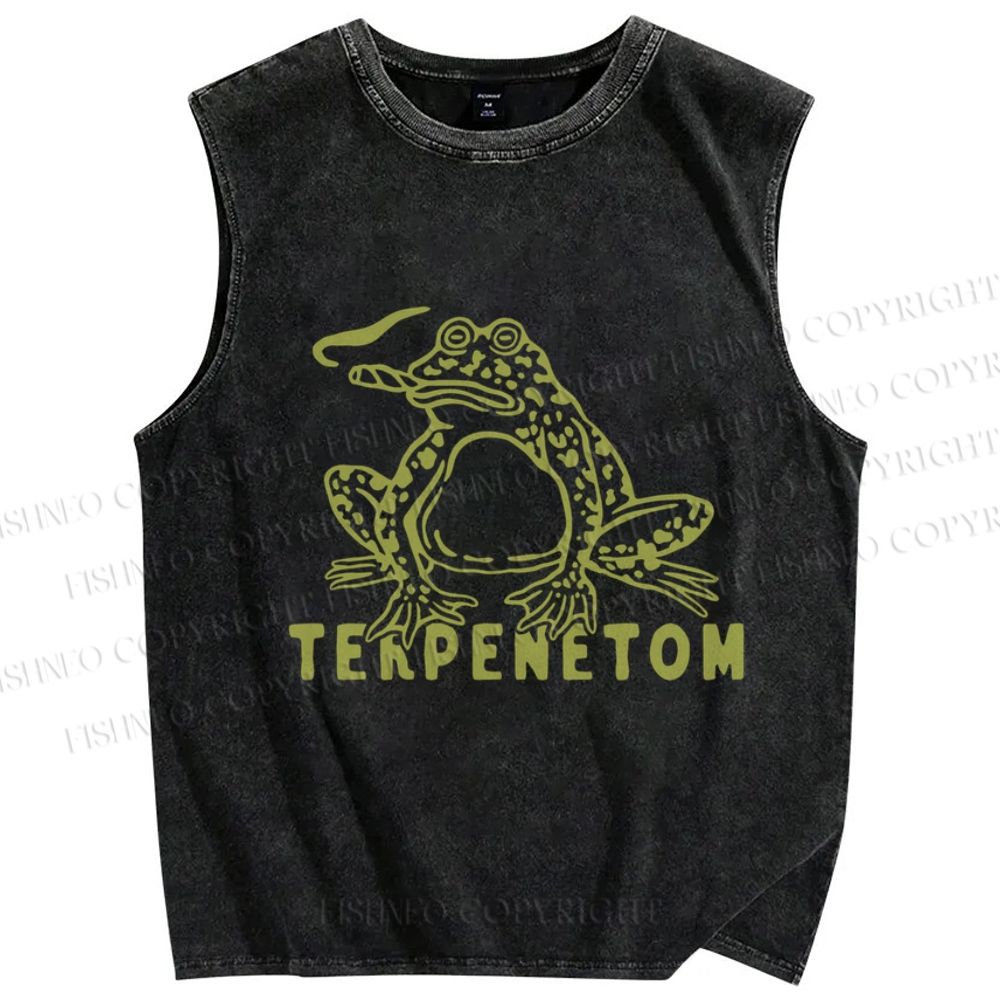 Unisex Vintage Frog Terpenetom Printed Washed Tank Top