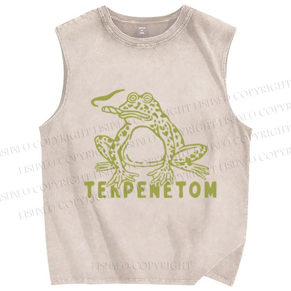 Unisex Vintage Frog Terpenetom Printed Washed Tank Top