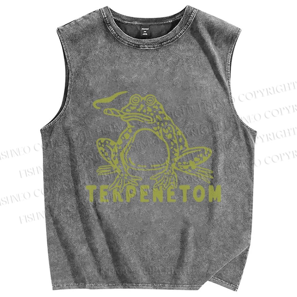 Unisex Vintage Frog Terpenetom Printed Washed Tank Top