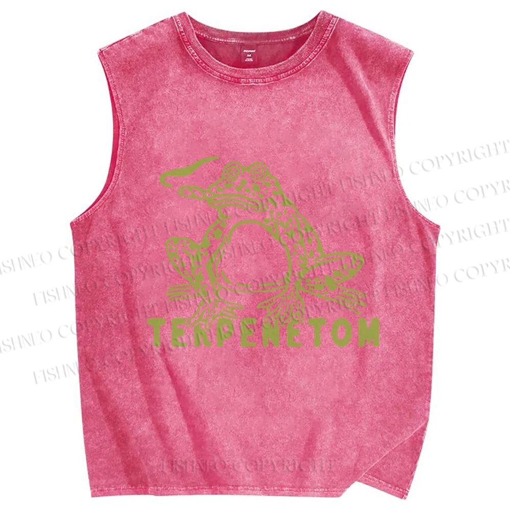 Unisex Vintage Frog Terpenetom Printed Washed Tank Top