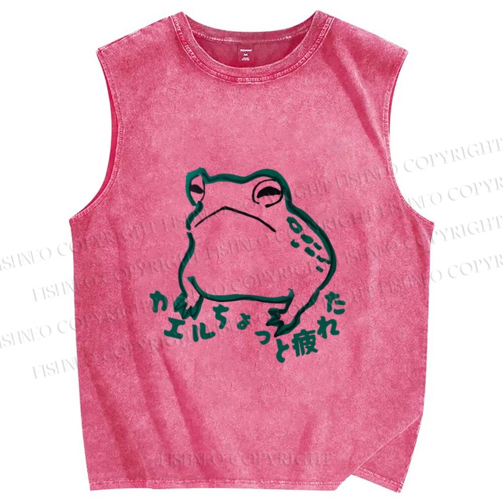 Unisex Vintage Frog A Little Bit Of Tired Printed Washed Tank Top