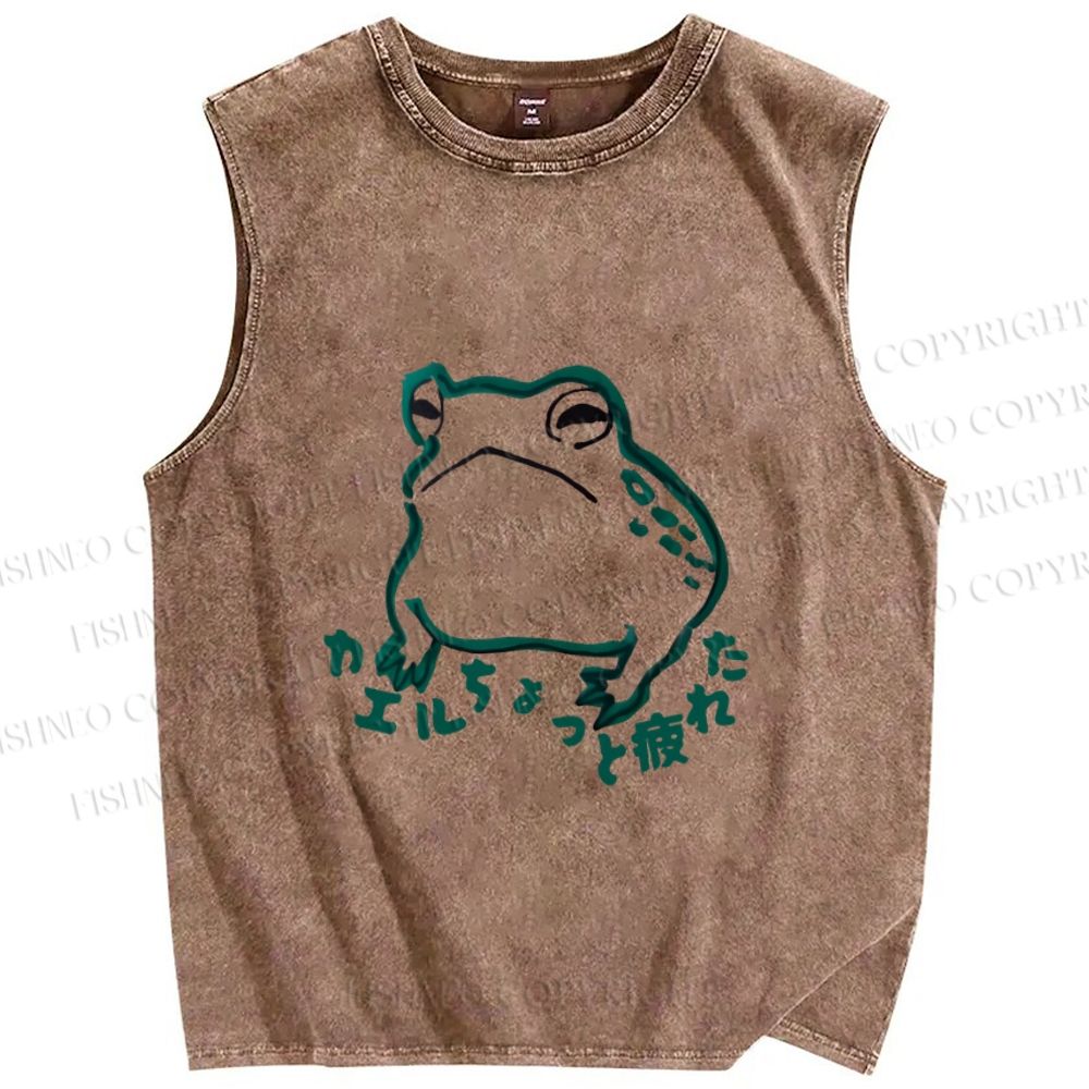 Unisex Vintage Frog A Little Bit Of Tired Printed Washed Tank Top