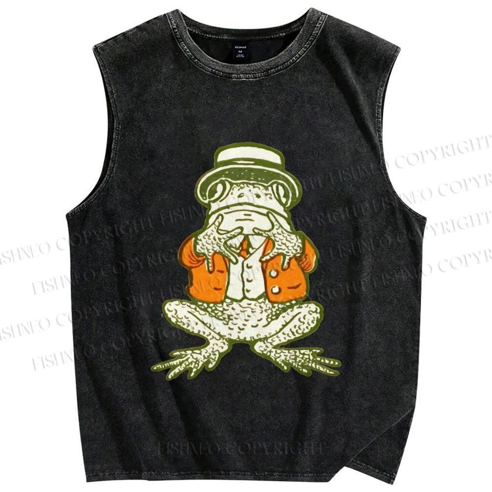 Unisex Mister Frog Printed Washed Tank Top