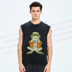 Unisex Mister Frog Printed Washed Tank Top
