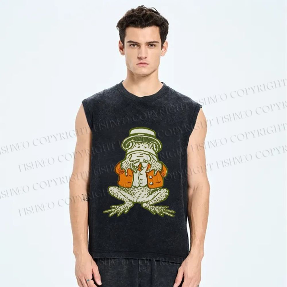 Unisex Mister Frog Printed Washed Tank Top
