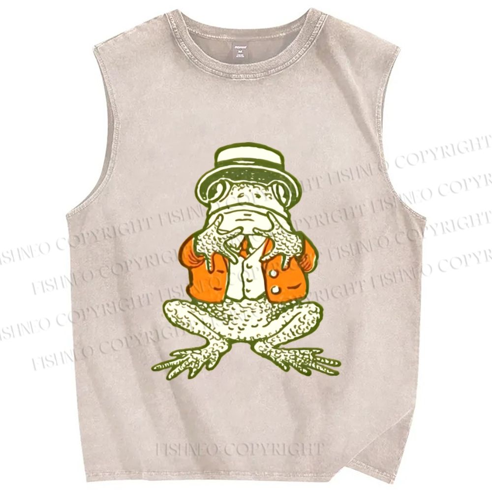 Unisex Mister Frog Printed Washed Tank Top