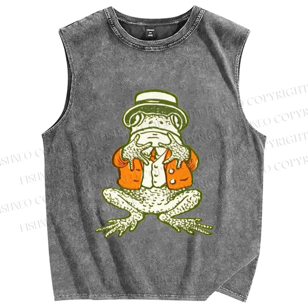 Unisex Mister Frog Printed Washed Tank Top
