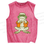 Unisex Mister Frog Printed Washed Tank Top