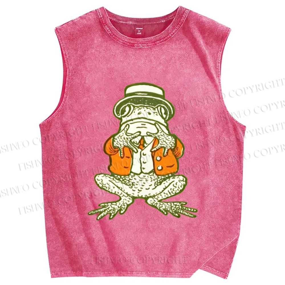 Unisex Mister Frog Printed Washed Tank Top