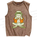 Unisex Mister Frog Printed Washed Tank Top