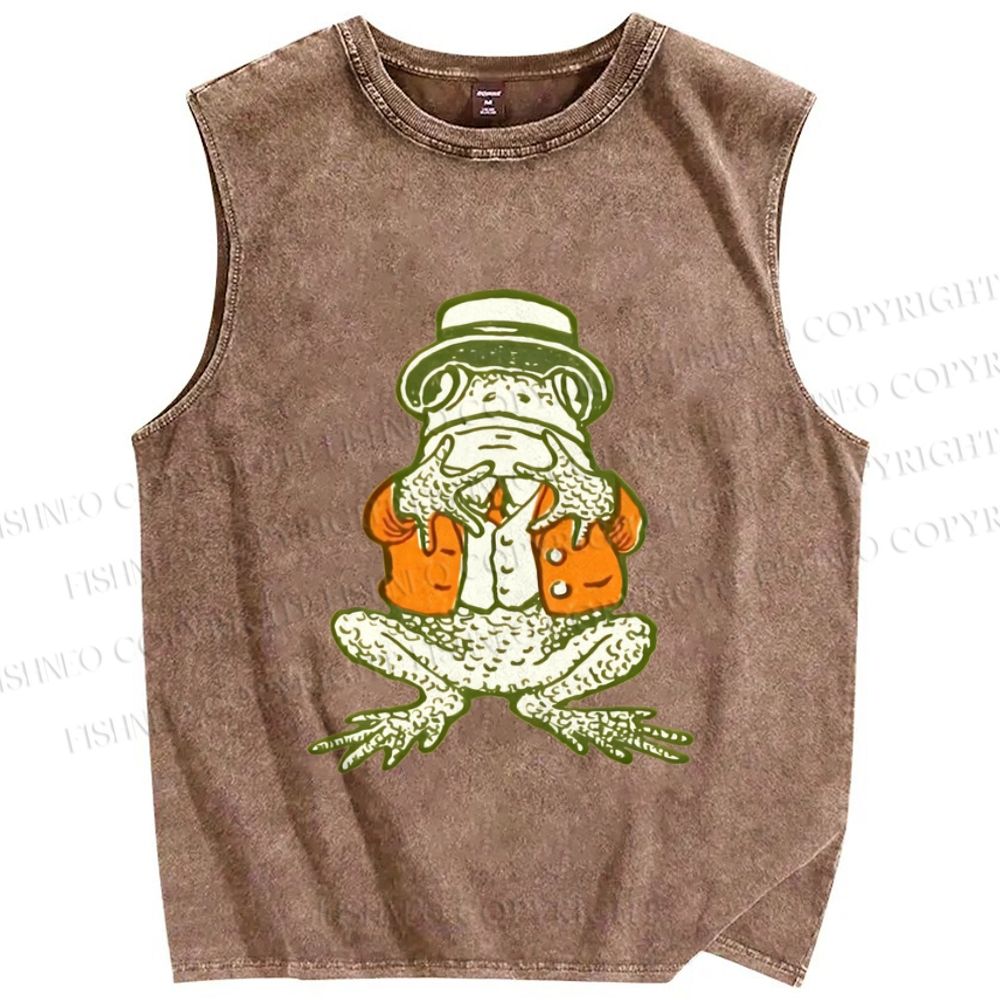 Unisex Mister Frog Printed Washed Tank Top