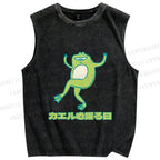 Unisex Dancing Frog In Good Mood Printed Washed Tank Top