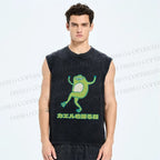Unisex Dancing Frog In Good Mood Printed Washed Tank Top