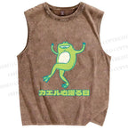 Unisex Dancing Frog In Good Mood Printed Washed Tank Top