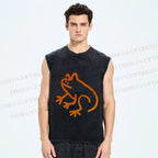 Unisex Orange Frog Printed Washed Tank Top