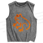 Unisex Orange Frog Printed Washed Tank Top