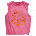 Unisex Orange Frog Printed Washed Tank Top