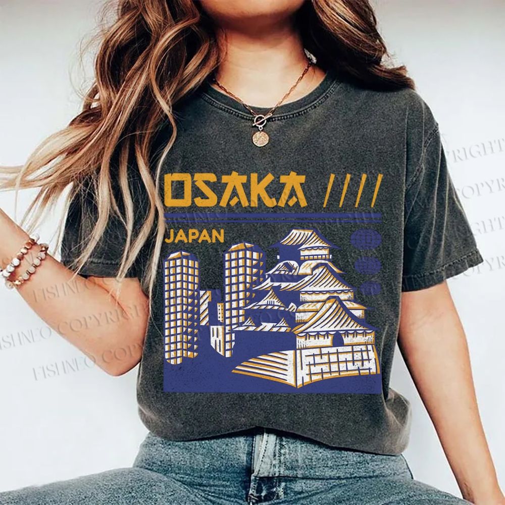 Unisex Japanese Architecture Printed Washed Tee