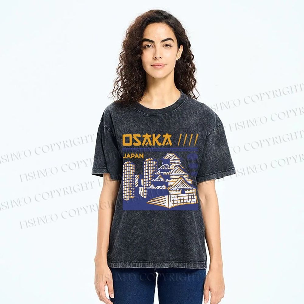 Unisex Japanese Architecture Printed Washed Tee