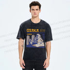 Unisex Japanese Architecture Printed Washed Tee