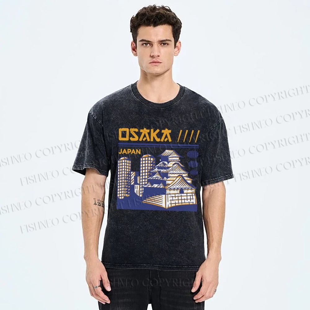 Unisex Japanese Architecture Printed Washed Tee