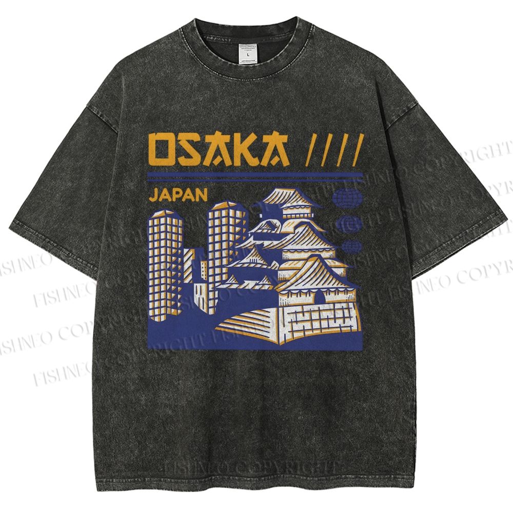 Unisex Japanese Architecture Printed Washed Tee